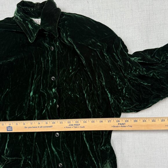 Vintage Norma Kamali Button Down Shirt Green Velvet Long Sleeves Size S Small - Picture 10 of 14